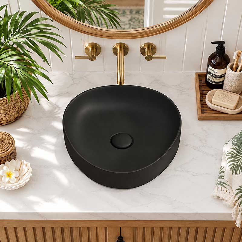 Fienza Pebble Small Above Counter Ceramic Basin Slim Edge 400x395x100mm - In Various Colour