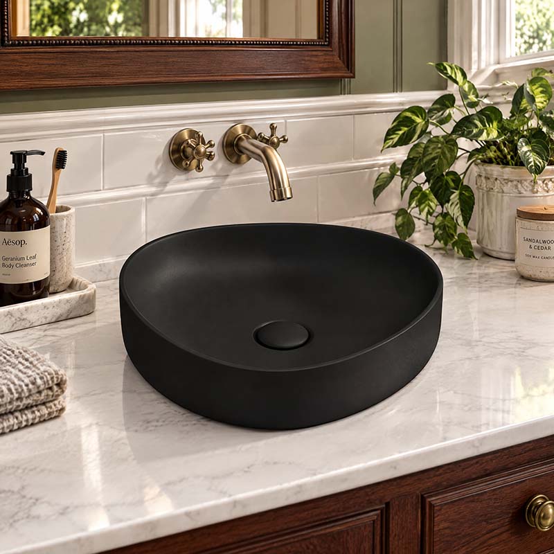 Fienza Pebble Small Above Counter Ceramic Basin Slim Edge 400x395x100mm - In Various Colour