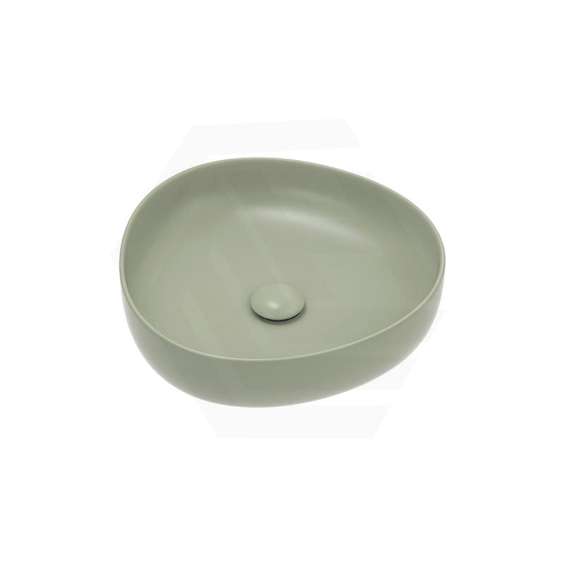 400x395x100mm Fienza Pebble Small Above Counter Ceramic Basin Slim Edge Matt Olive