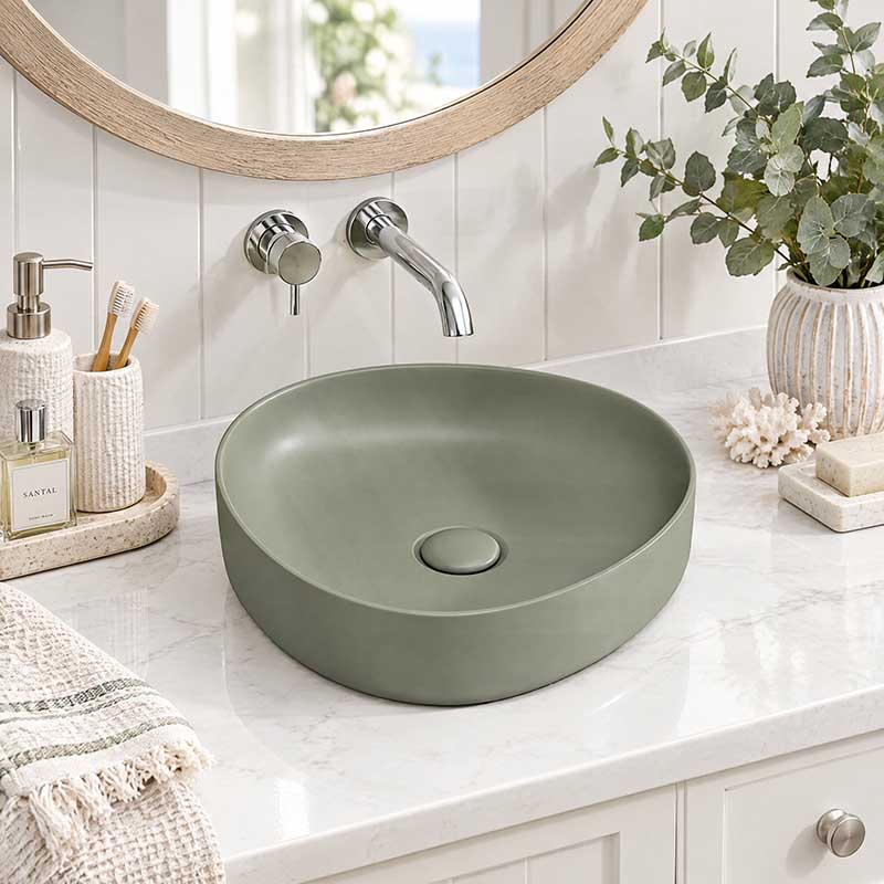 Fienza Pebble Small Above Counter Ceramic Basin Slim Edge 400x395x100mm - In Various Colour