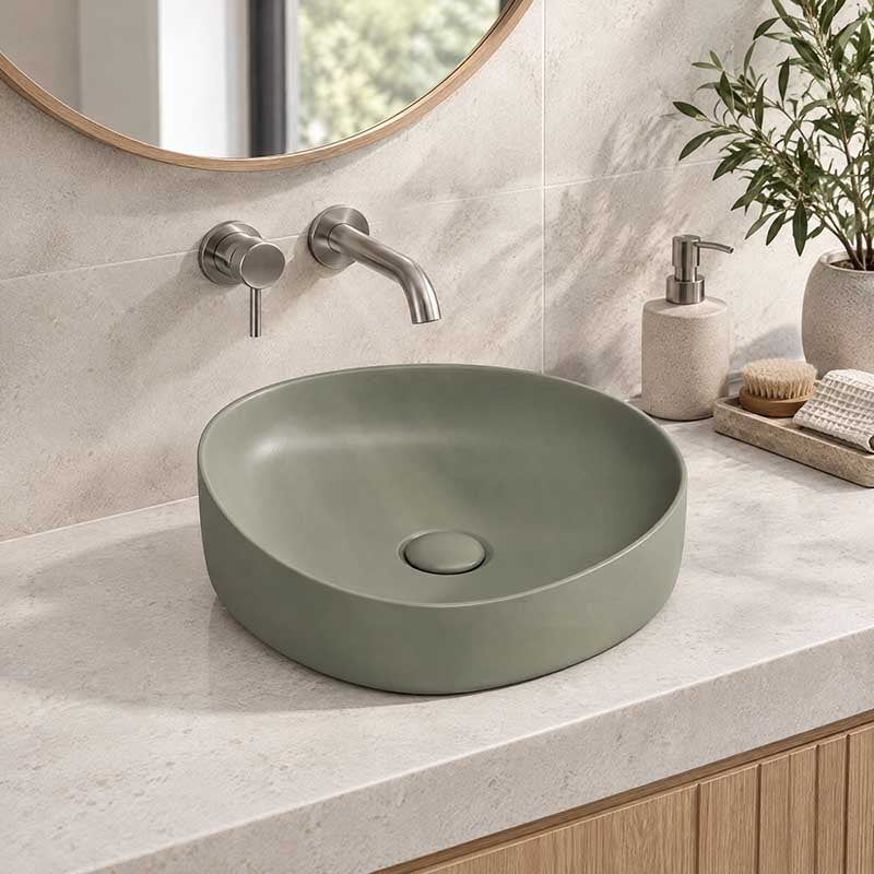 Fienza Pebble Small Above Counter Ceramic Basin Slim Edge 400x395x100mm - In Various Colour