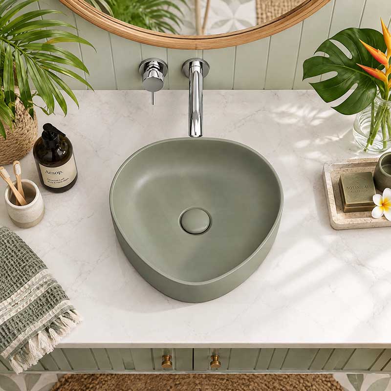 Fienza Pebble Small Above Counter Ceramic Basin Slim Edge 400x395x100mm - In Various Colour