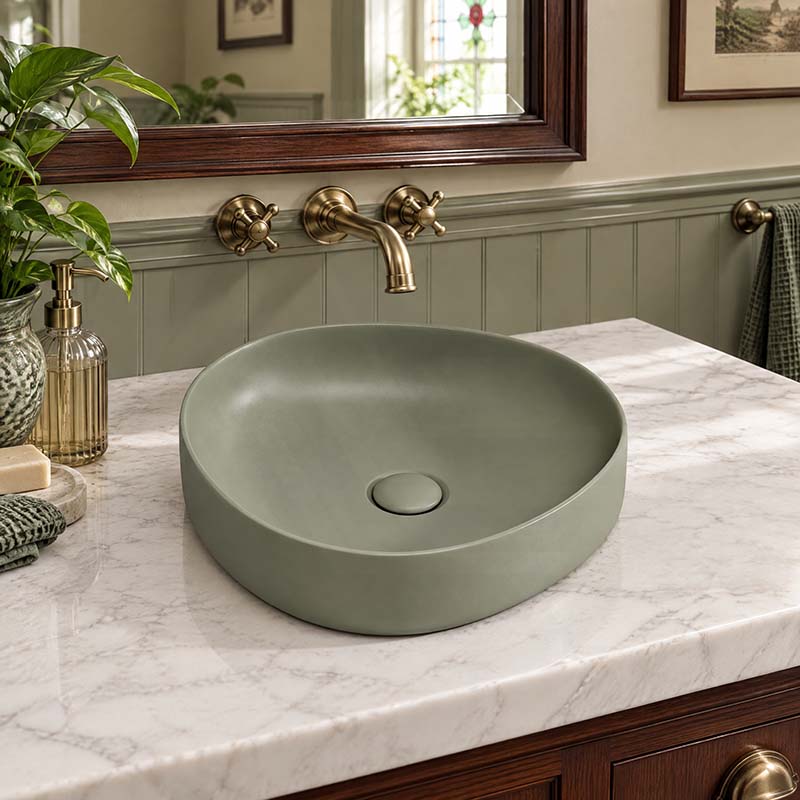 Fienza Pebble Small Above Counter Ceramic Basin Slim Edge 400x395x100mm - In Various Colour