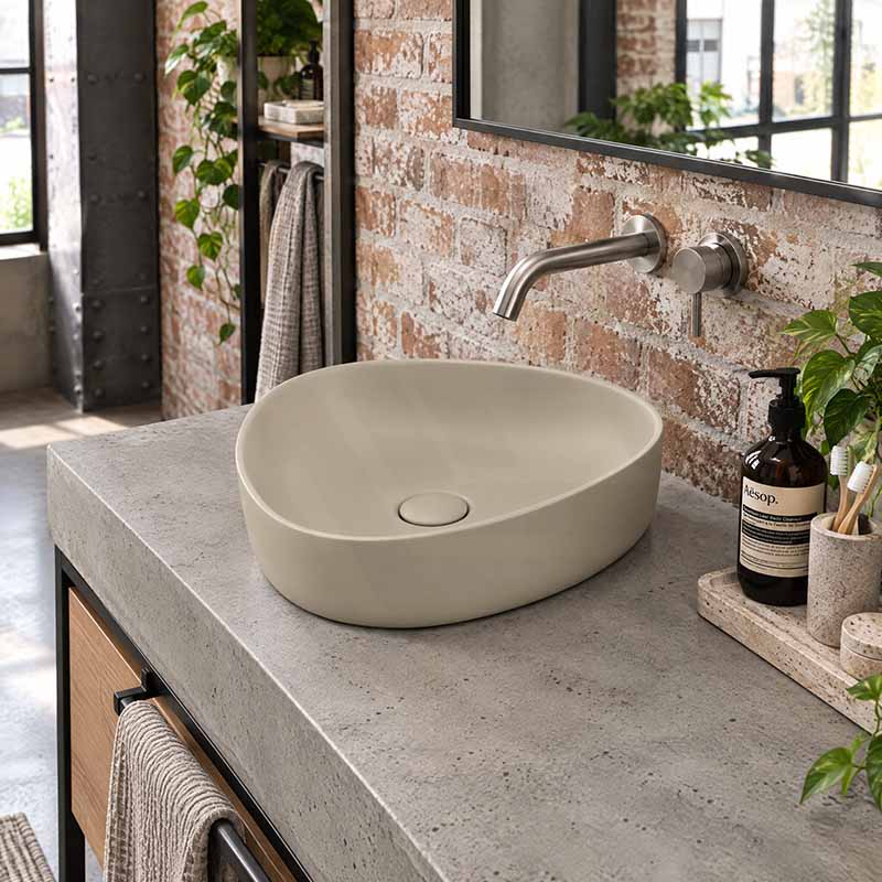 Fienza Pebble Small Above Counter Ceramic Basin Slim Edge 400x395x100mm - In Various Colour