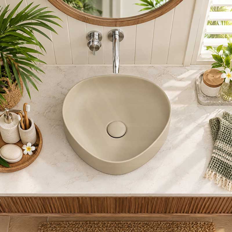 Fienza Pebble Small Above Counter Ceramic Basin Slim Edge 400x395x100mm - In Various Colour