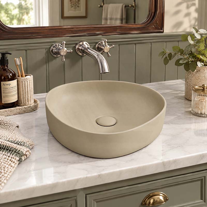 Fienza Pebble Small Above Counter Ceramic Basin Slim Edge 400x395x100mm - In Various Colour