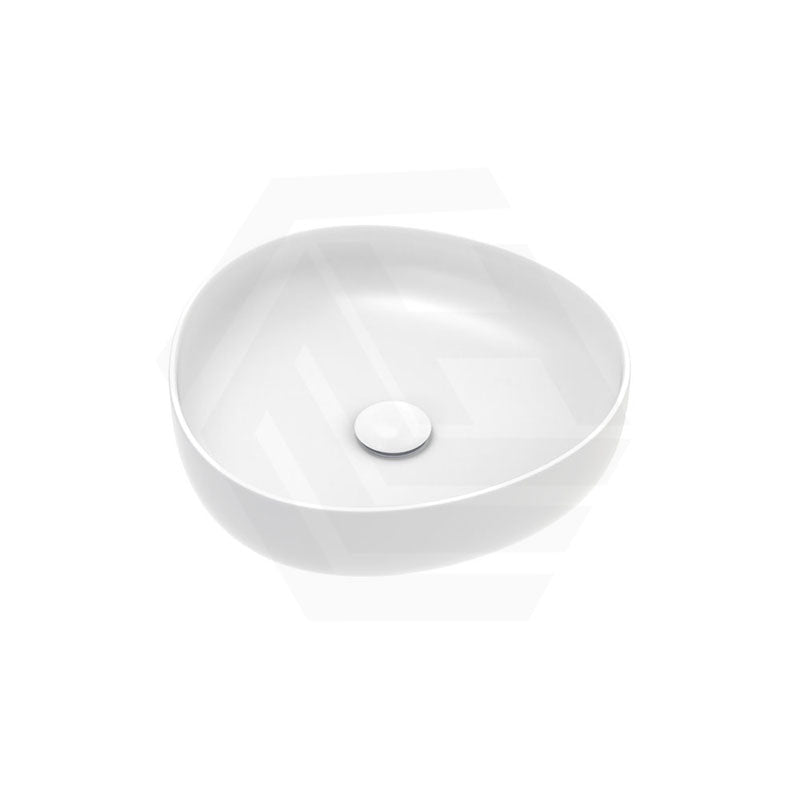 400x395x100mm Fienza Pebble Small Above Counter Ceramic Basin Slim Edge Matt White