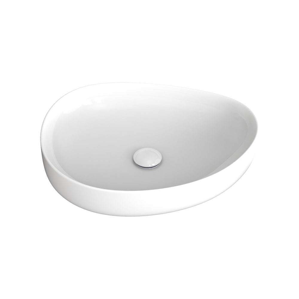 500x400x100mm Fienza Pebble Medium Above Counter Ceramic Basin Slim Edge Gloss White