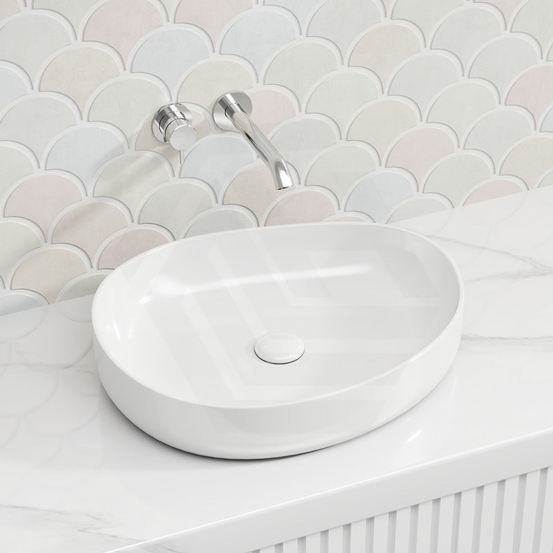 Fienza Pebble Medium Above Counter Ceramic Basin Slim Edge 500x400x100mm - 5 Colours