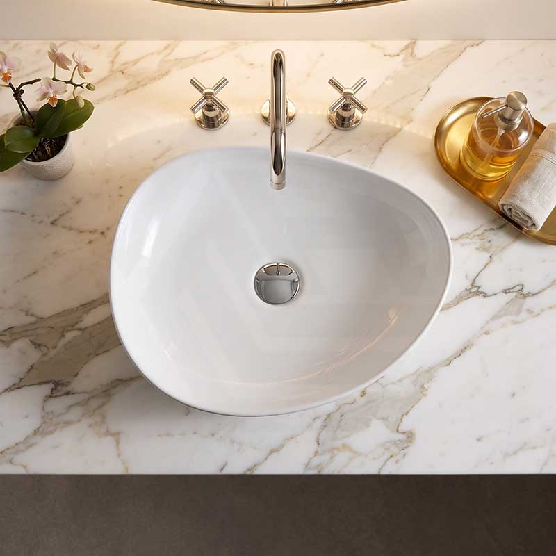 Fienza Pebble Medium Above Counter Ceramic Basin Slim Edge 500x400x100mm - 5 Colours