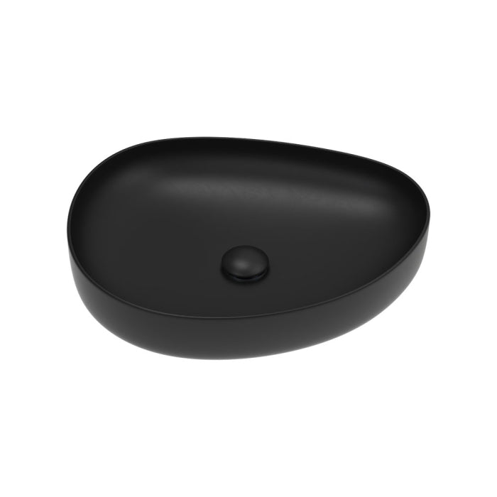 500x400x100mm Fienza Pebble Medium Above Counter Ceramic Basin Slim Edge Matt Black