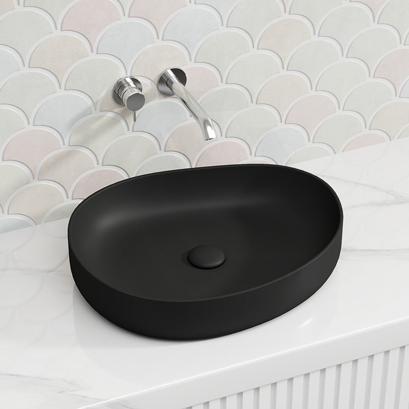 Fienza Pebble Medium Above Counter Ceramic Basin Slim Edge 500x400x100mm - 5 Colours
