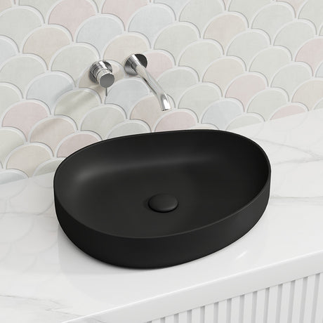 Fienza Pebble Medium Above Counter Ceramic Basin Slim Edge 500x400x100mm - 5 Colours