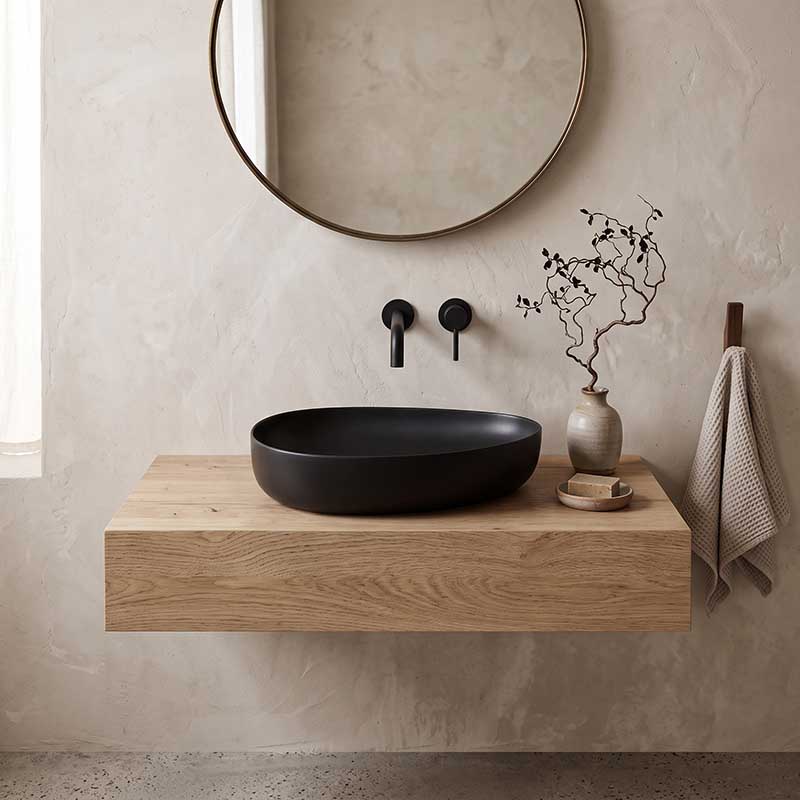 Fienza Pebble Medium Above Counter Ceramic Basin Slim Edge 500x400x100mm - 5 Colours