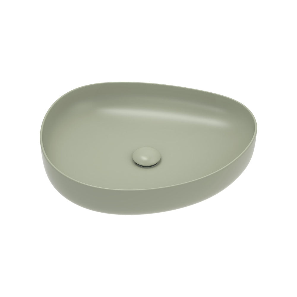 500x400x100mm Fienza Pebble Medium Above Counter Ceramic Basin Slim Edge Matt Olive
