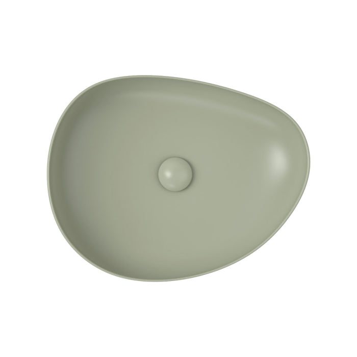 500x400x100mm Fienza Pebble Medium Above Counter Ceramic Basin Slim Edge Matt Olive