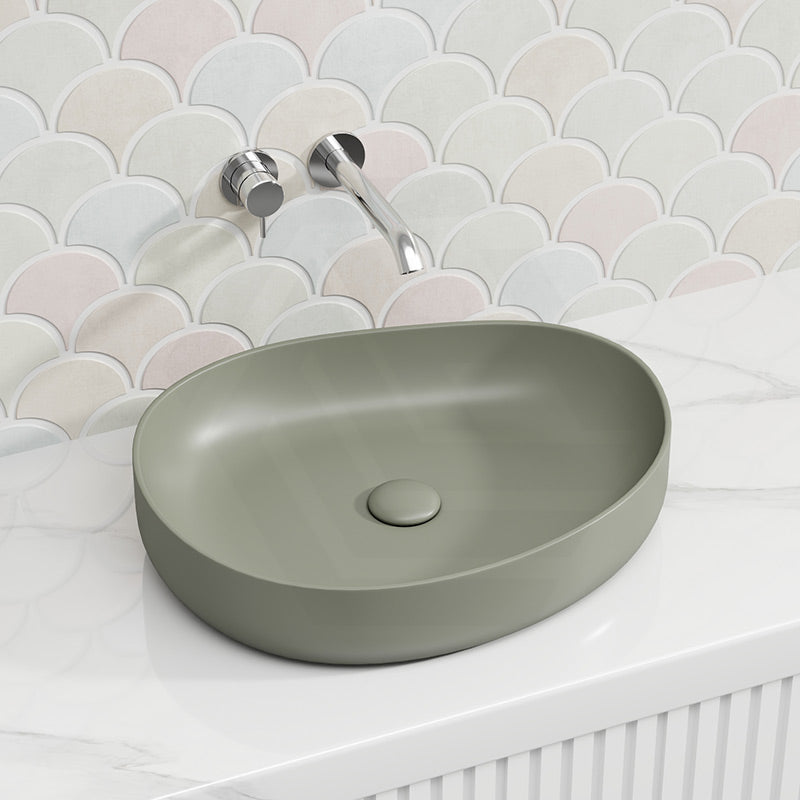 Fienza Pebble Medium Above Counter Ceramic Basin Slim Edge 500x400x100mm - 5 Colours