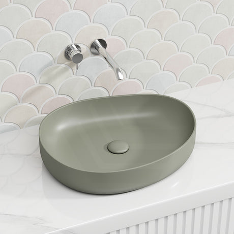 Fienza Pebble Medium Above Counter Ceramic Basin Slim Edge 500x400x100mm - 5 Colours