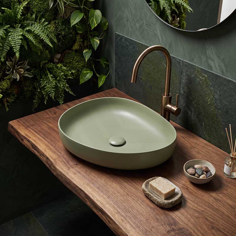 Fienza Pebble Medium Above Counter Ceramic Basin Slim Edge 500x400x100mm - 5 Colours