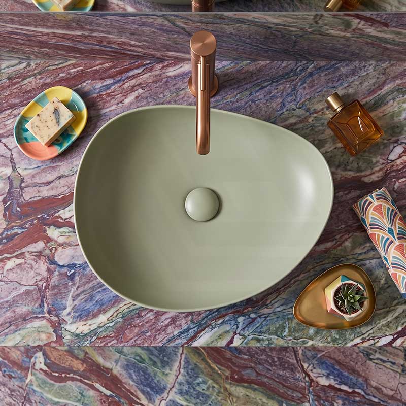 Fienza Pebble Medium Above Counter Ceramic Basin Slim Edge 500x400x100mm - 5 Colours