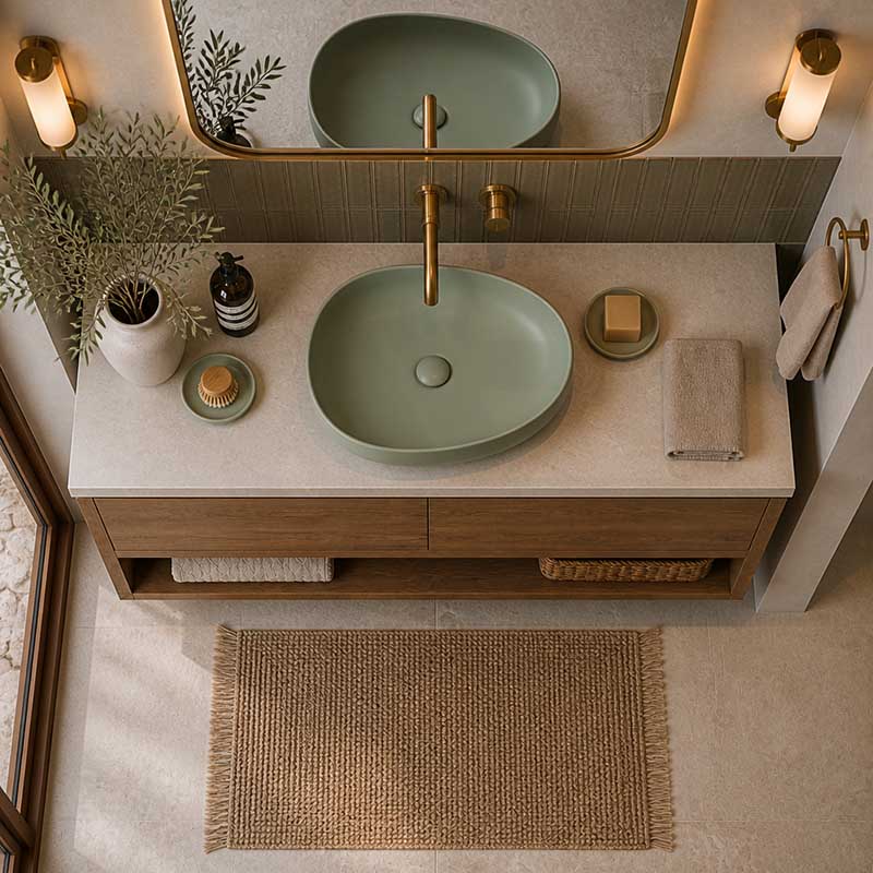 Fienza Pebble Medium Above Counter Ceramic Basin Slim Edge 500x400x100mm - 5 Colours