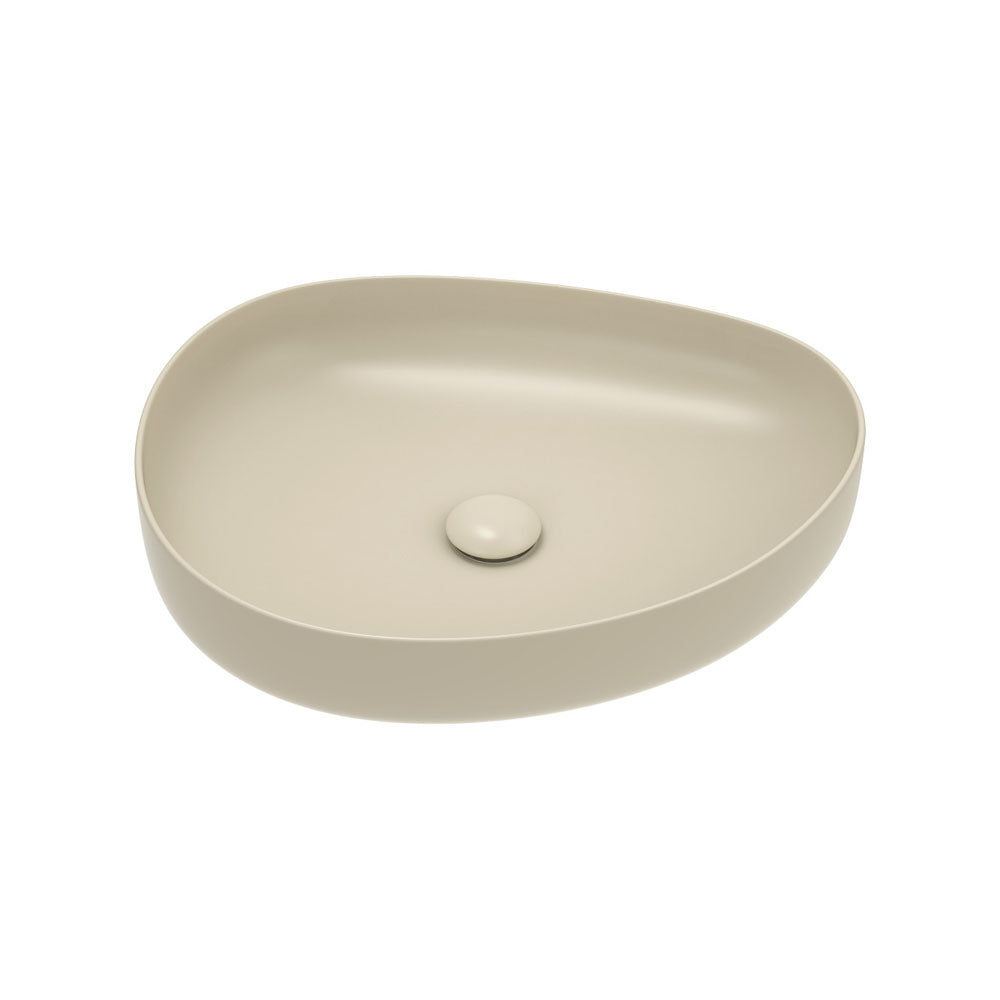 500x400x100mm Fienza Pebble Medium Above Counter Ceramic Basin Slim Edge Matt Khaki
