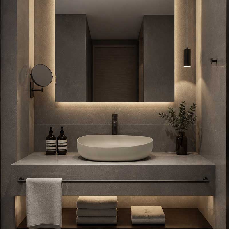 Fienza Pebble Medium Above Counter Ceramic Basin Slim Edge 500x400x100mm - 5 Colours