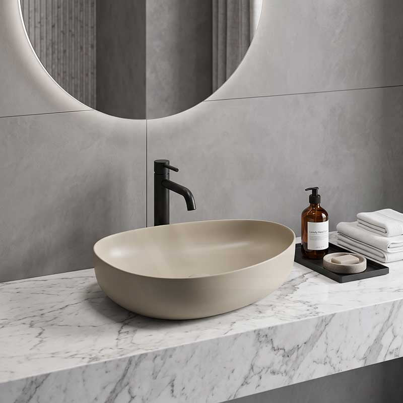 Fienza Pebble Medium Above Counter Ceramic Basin Slim Edge 500x400x100mm - 5 Colours