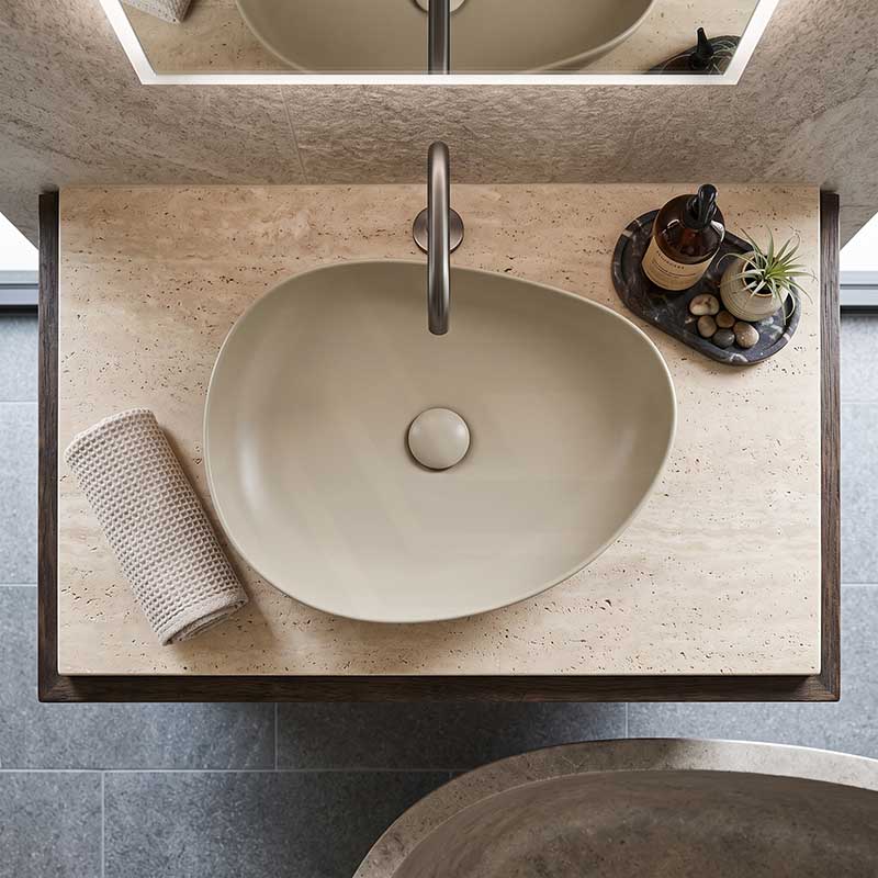 Fienza Pebble Medium Above Counter Ceramic Basin Slim Edge 500x400x100mm - 5 Colours