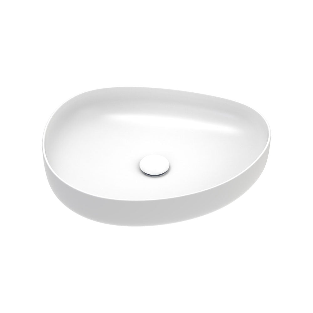 500x400x100mm Fienza Pebble Medium Above Counter Ceramic Basin Slim Edge Matt White