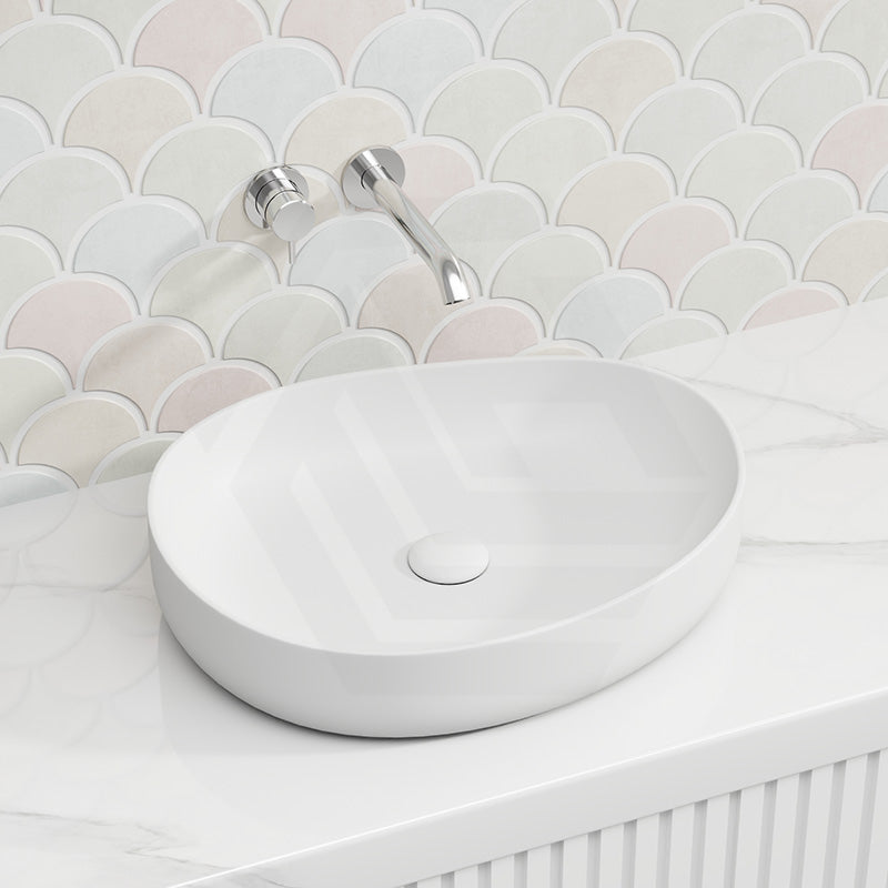 Fienza Pebble Medium Above Counter Ceramic Basin Slim Edge 500x400x100mm - 5 Colours