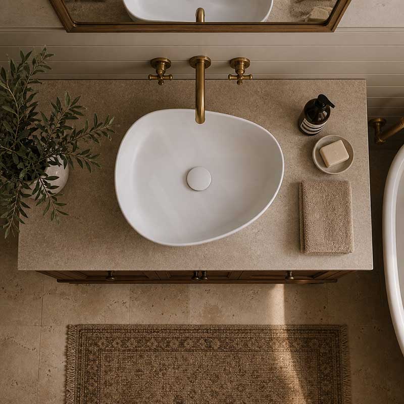 Fienza Pebble Medium Above Counter Ceramic Basin Slim Edge 500x400x100mm - 5 Colours