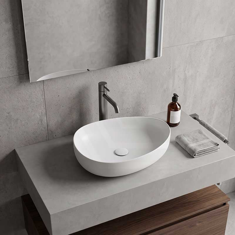 Fienza Pebble Medium Above Counter Ceramic Basin Slim Edge 500x400x100mm - 5 Colours