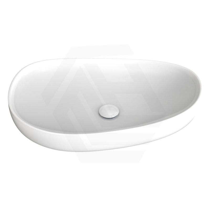 650x400x100mm Fienza Pebble Large Above Counter Ceramic Basin Slim Edge Gloss White