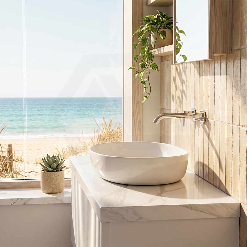 Fienza Pebble Large Above Counter Ceramic Basin Slim Edge 650x400x100mm - Variant Colour
