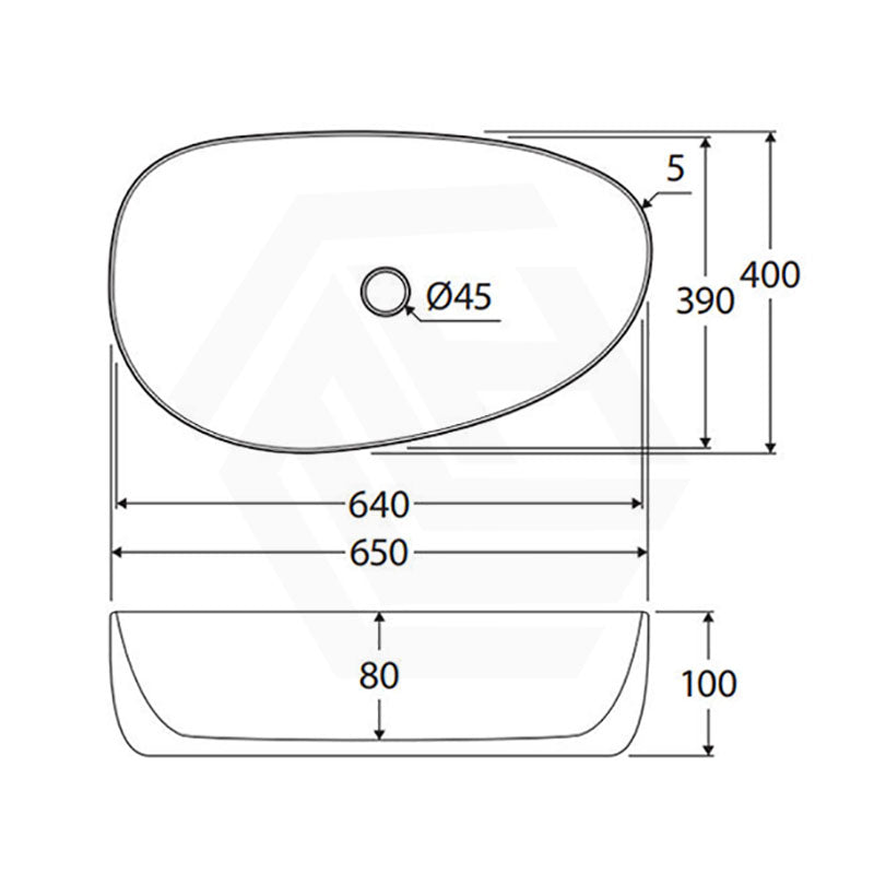 650x400x100mm Fienza Pebble Large Above Counter Ceramic Basin Slim Edge In Various Colour