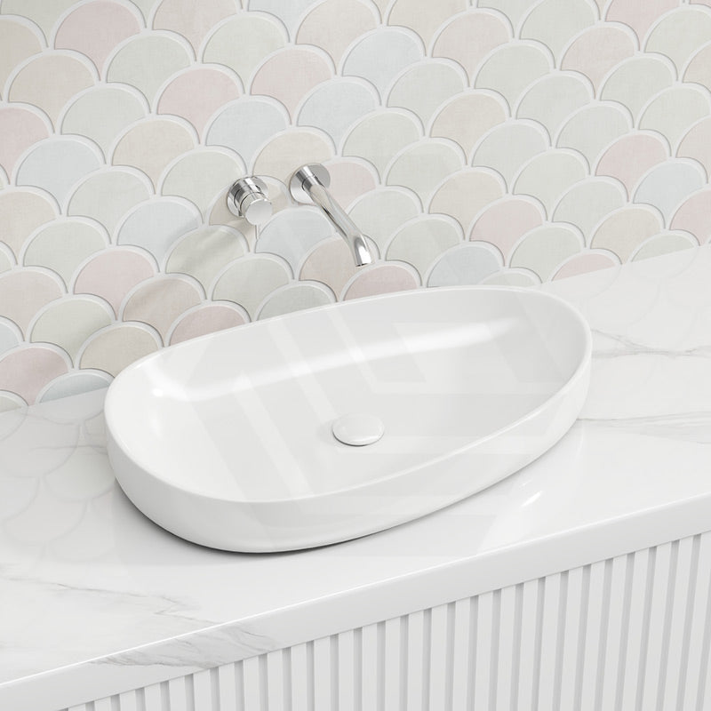 Fienza Pebble Large Above Counter Ceramic Basin Slim Edge 650x400x100mm - Variant Colour