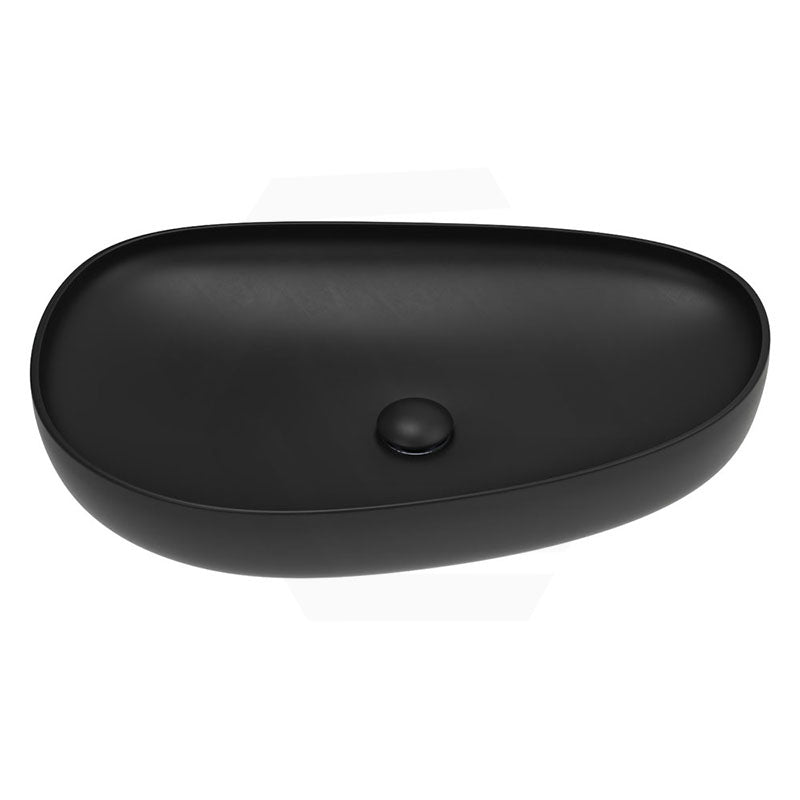 650x400x100mm Fienza Pebble Large Above Counter Ceramic Basin Slim Edge Matt Black
