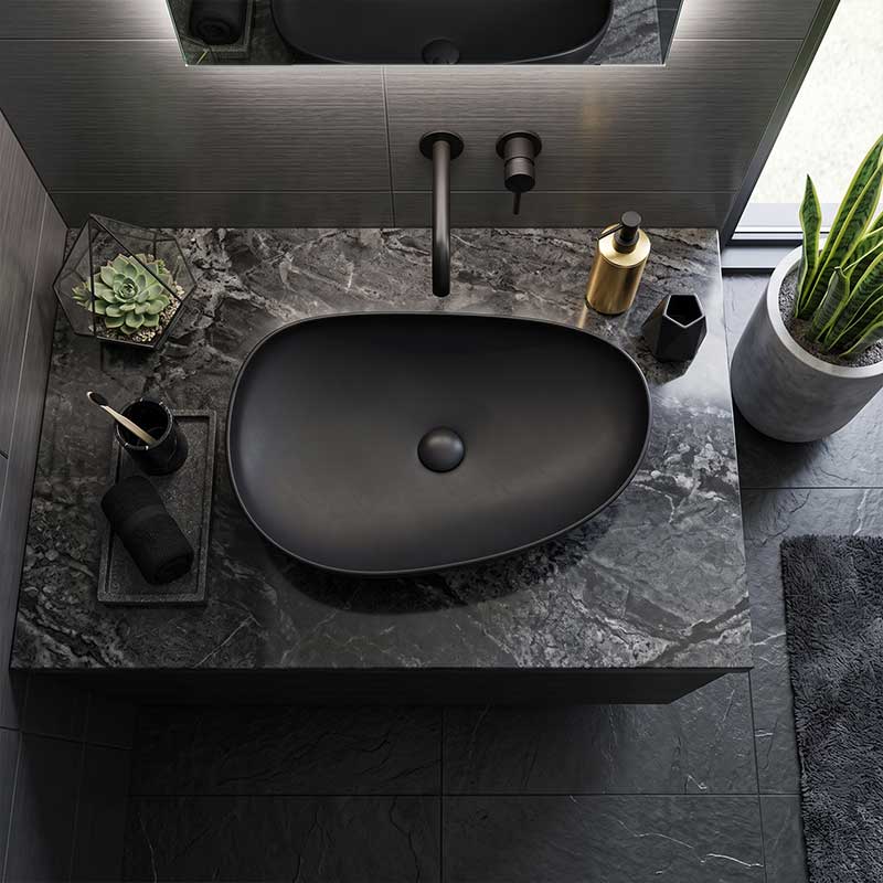 Fienza Pebble Large Above Counter Ceramic Basin Slim Edge 650x400x100mm - Variant Colour