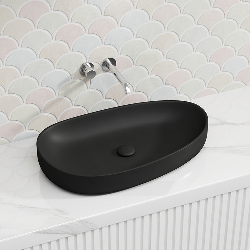 Fienza Pebble Large Above Counter Ceramic Basin Slim Edge 650x400x100mm - Variant Colour
