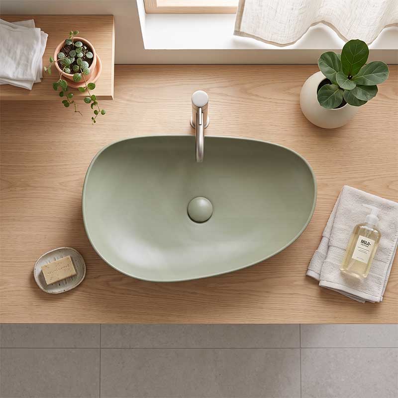 Fienza Pebble Large Above Counter Ceramic Basin Slim Edge 650x400x100mm - Variant Colour
