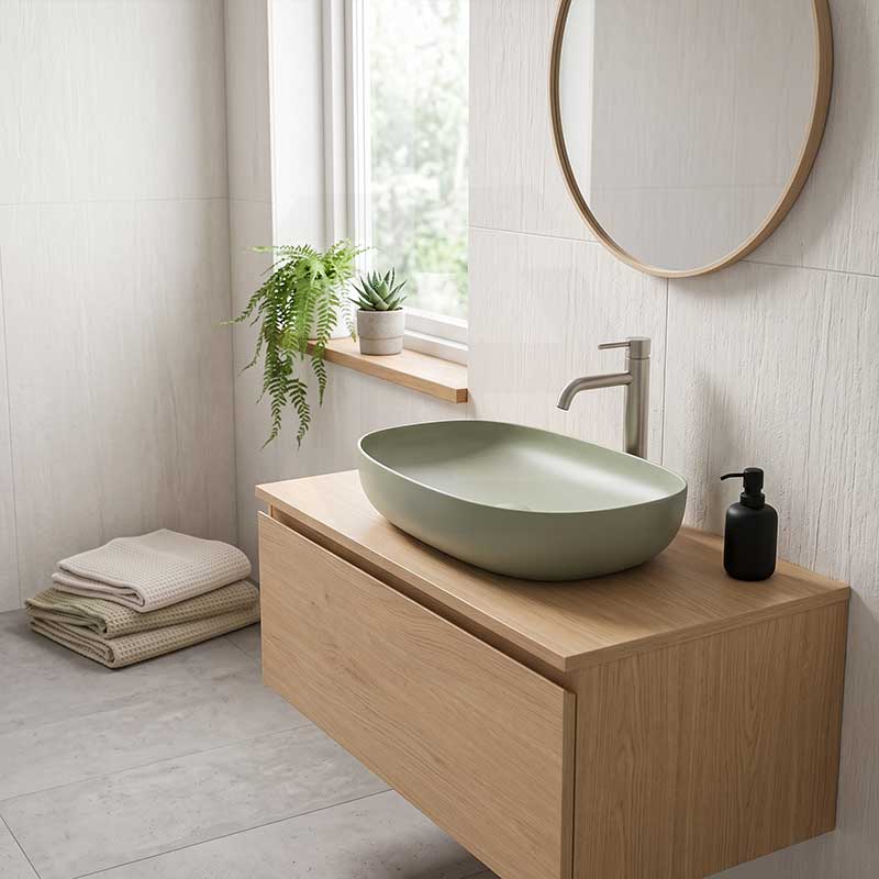 Fienza Pebble Large Above Counter Ceramic Basin Slim Edge 650x400x100mm - Variant Colour