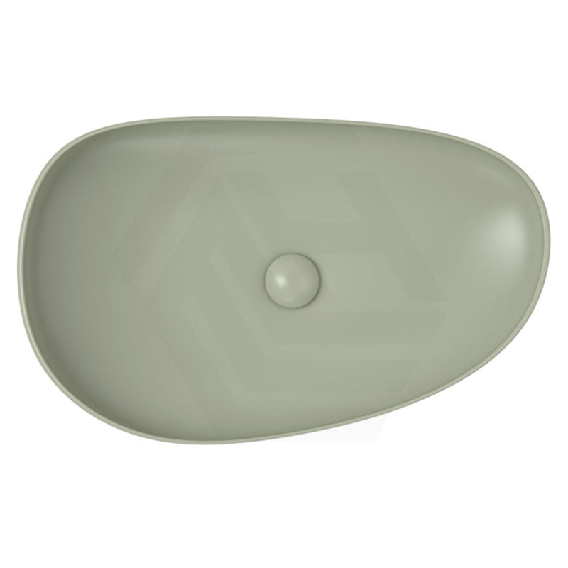650x400x100mm Fienza Pebble Large Above Counter Ceramic Basin Slim Edge Matt Olive