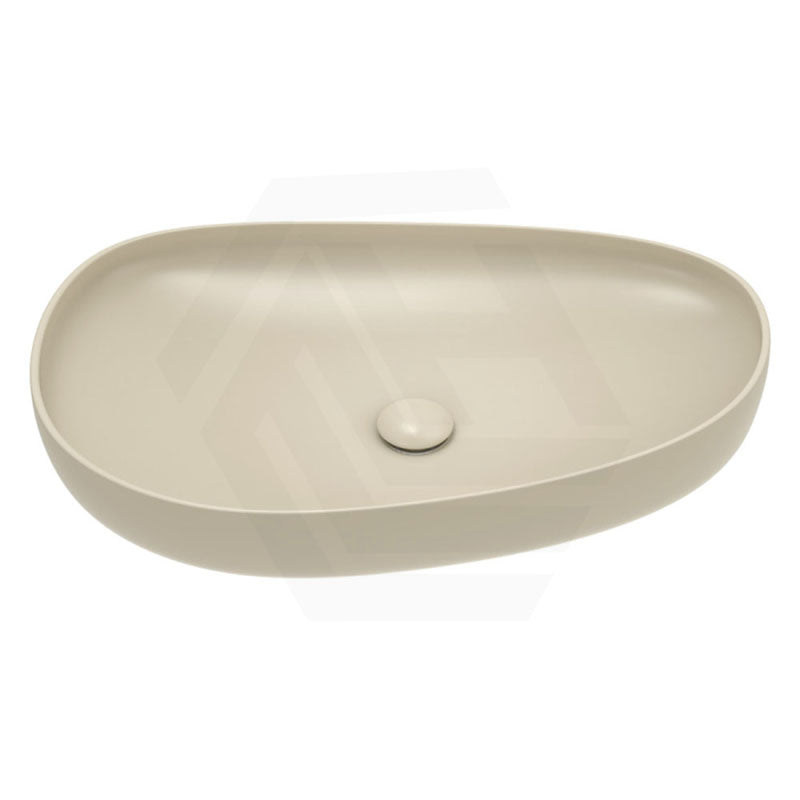 650x400x100mm Fienza Pebble Large Above Counter Ceramic Basin Slim Edge Matt Khaki