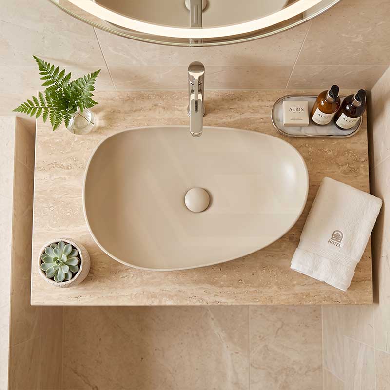 Fienza Pebble Large Above Counter Ceramic Basin Slim Edge 650x400x100mm - Variant Colour