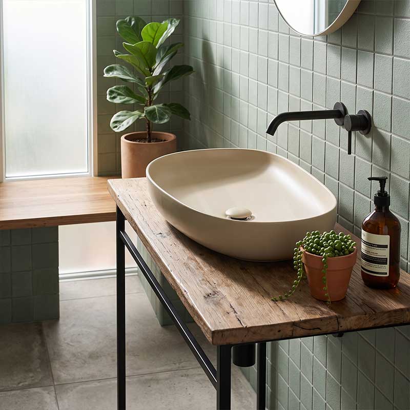Fienza Pebble Large Above Counter Ceramic Basin Slim Edge 650x400x100mm - Variant Colour
