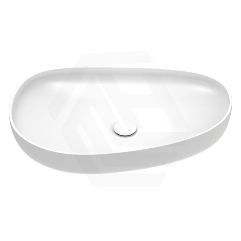 650x400x100mm Fienza Pebble Large Above Counter Ceramic Basin Slim Edge Matt White