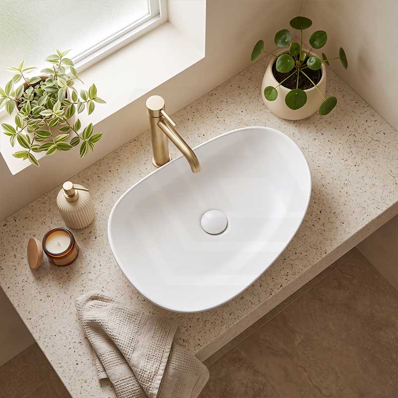 Fienza Pebble Large Above Counter Ceramic Basin Slim Edge 650x400x100mm - Variant Colour