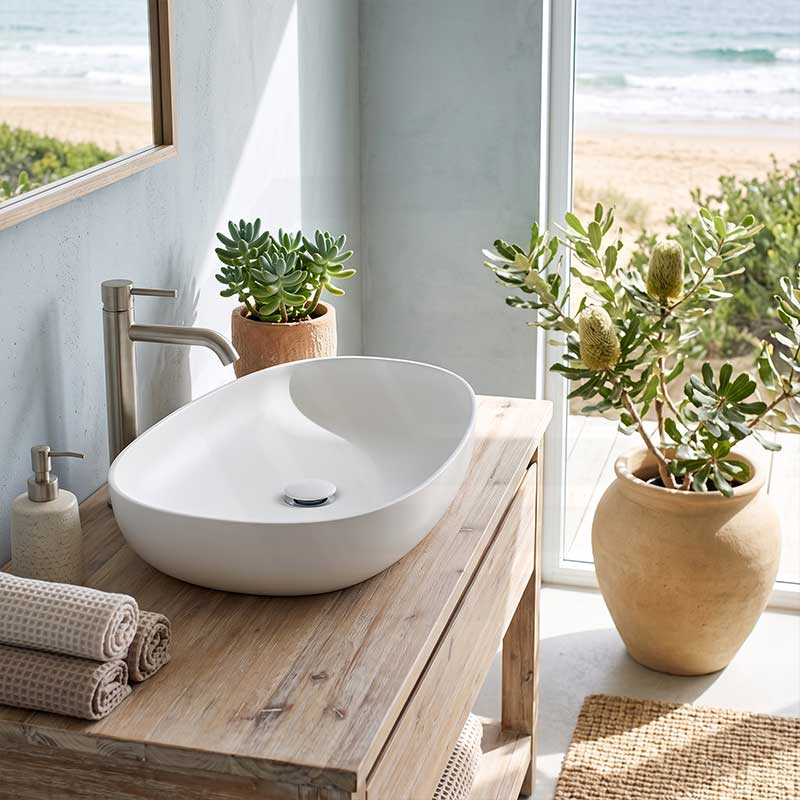 Fienza Pebble Large Above Counter Ceramic Basin Slim Edge 650x400x100mm - Variant Colour