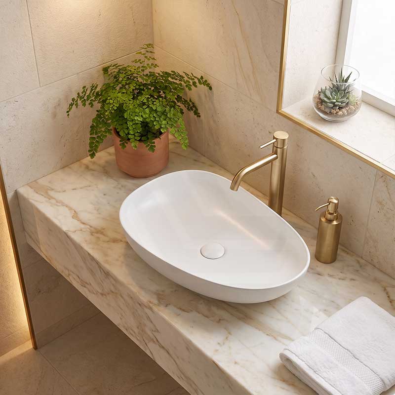 Fienza Pebble Large Above Counter Ceramic Basin Slim Edge 650x400x100mm - Variant Colour